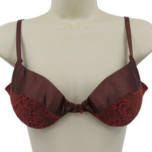 Maidenform Rendezvous 36B 8322 Brown Lace Satin Bow Underwire Padded Bra Vintage